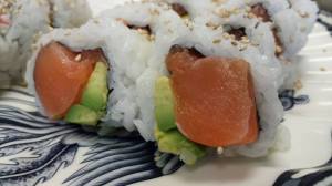 Closeup of salmon & avocado roll